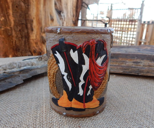 Western Boots & Lasso Pencil Cup/& Pen Cowboy Or Work Station Desk