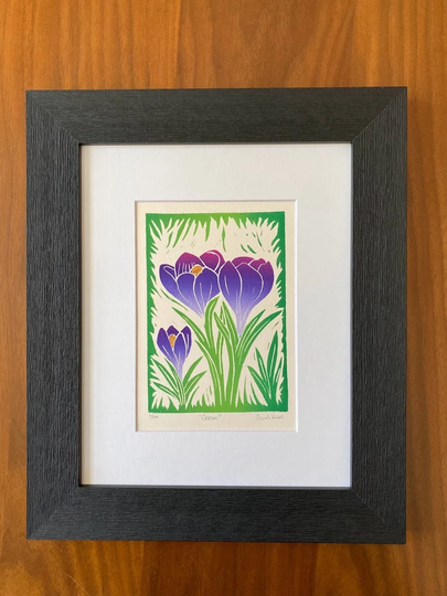 Crocus - Floral Linocut Print Colorful Block Spring Flowers
