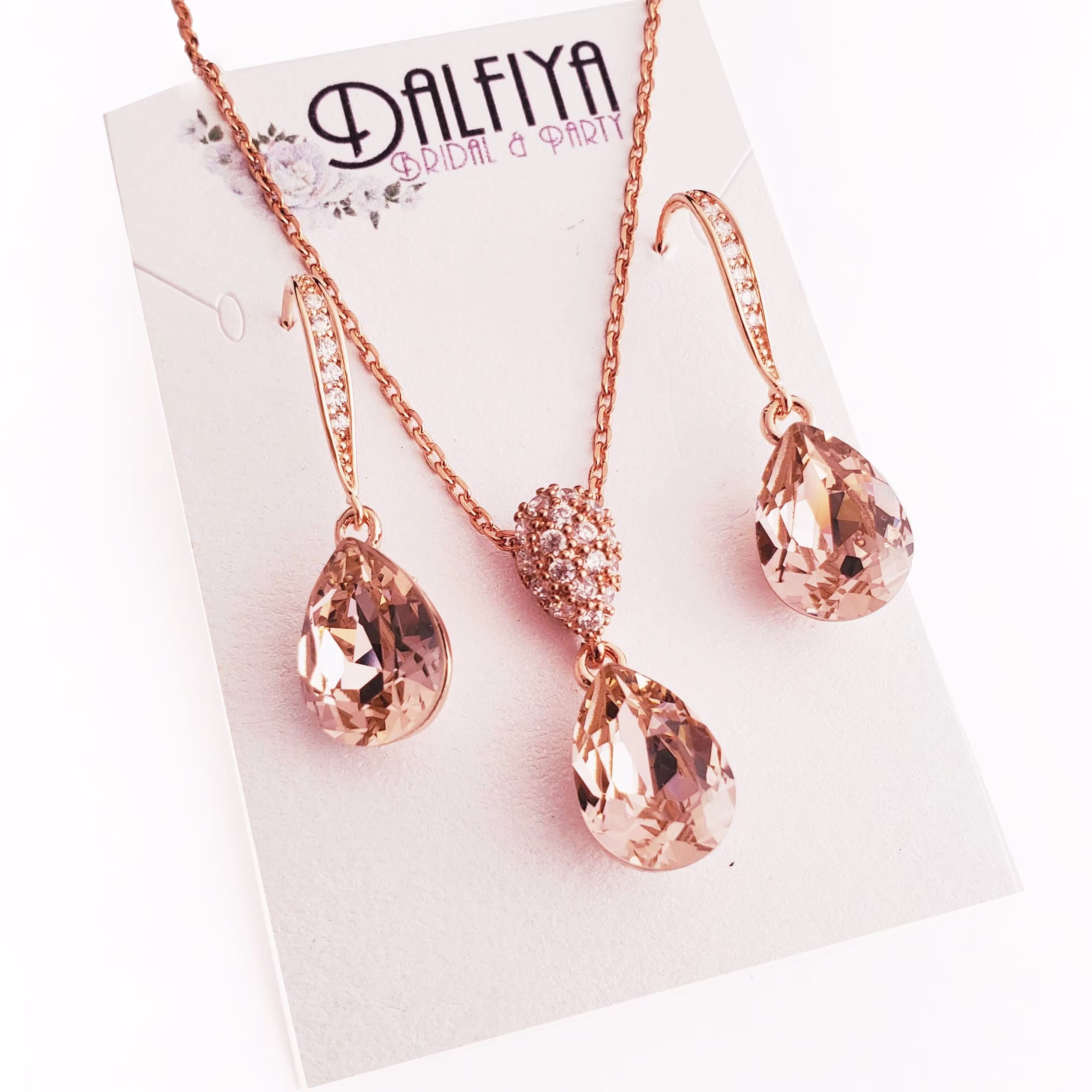 Blush On Rosegold Or Custom Color Drop Earrings & Necklace Ste For 1920S Wedding Vintage Glamour Prom Art Deco Mob Jewelry Gifts