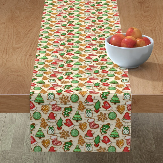 Holiday Cookies Table Runner - Grandmas Cookie Recipe By Amanda Grace Design Christmas Holly Cotton Sateen Spoonflower