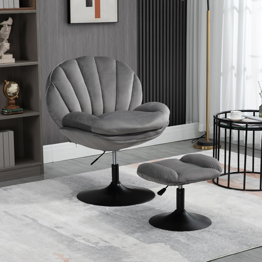 Oaks Aura Shell Upholstered Swivel Accent Chair with Ottoman Adjustable Seat Height TV Chair