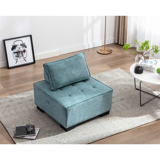 Modern Ottoman Lazy Chair, Upholstered Barrel Sofa, Small Accent Chair with Solid Wood Legs for Bedroom Living Room Apartment