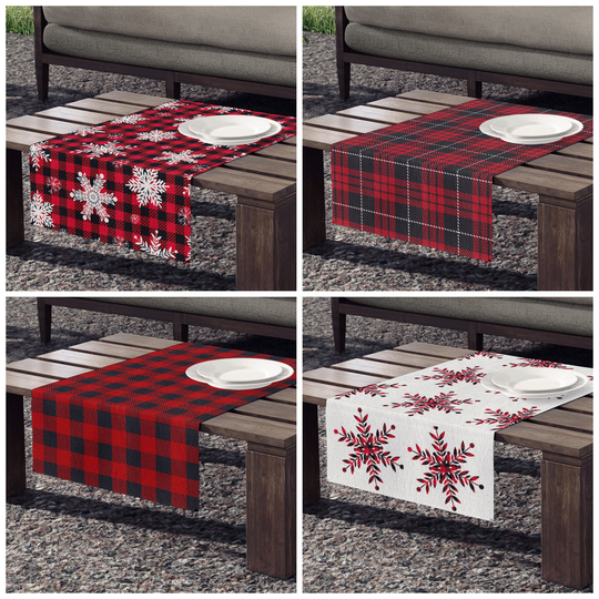 Red Black Table Runner, Plaid Decor, Buffalo Check Table Runner, Holiday Snowflake Christmas Decor
