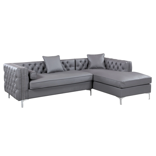 Chic Home Monet PU Leather Modern Contemporary Button Tufted with Silver Nailhead Trim Right Facing Sectional Sofa