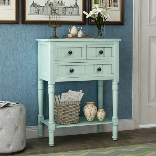 Narrow Console Table, Slim Sofa Table with 3 Drawers and Bottom Shelf
