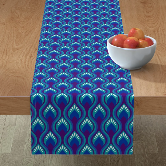 Jewel Tone Peacock Table Runner - Groovy By Lellobird Blue Teal Retro Purple Turquoise Cotton Sateen Spoonflower