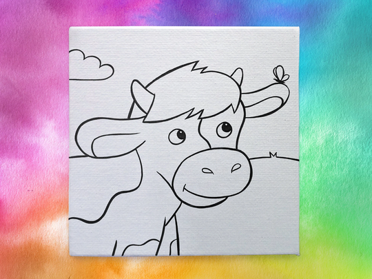 Cow Pre-Painted Canvas, Diy Paint Party