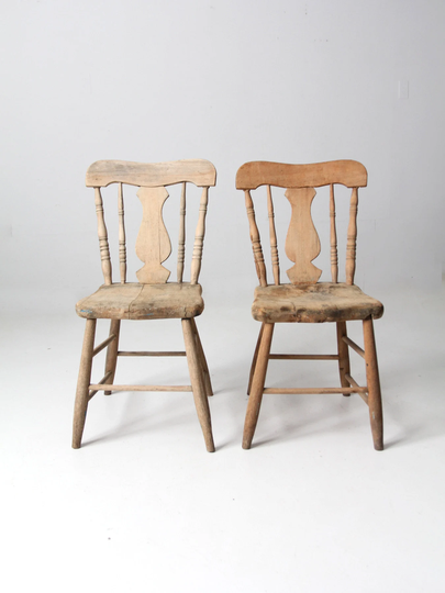 Antique Fiddle Back Chairs Pair