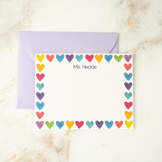 Colorful Heart Note Cards | Rainbow Thank You Teacher Gift Little Girl Personalized Custom