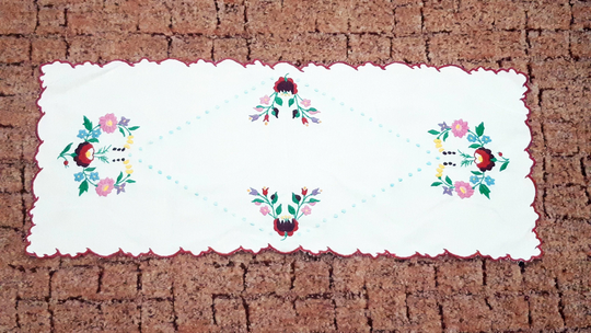 Vintage Kalocsa Rectangle Shaped 32.6" Handmade Hungarian Embroidered Tablecloth, Folk Art Table Linen Flower Pattern, Sewing Pattern Cloth