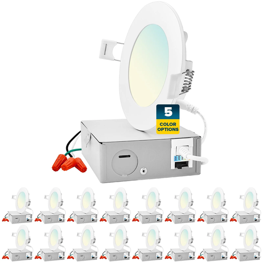 Sunperian 16-Pack 4 inch Ultra-Thin LED Recessed Light J-Box 5 Color Options 10W 750 Lumens Dimmable Wet Rated ETL