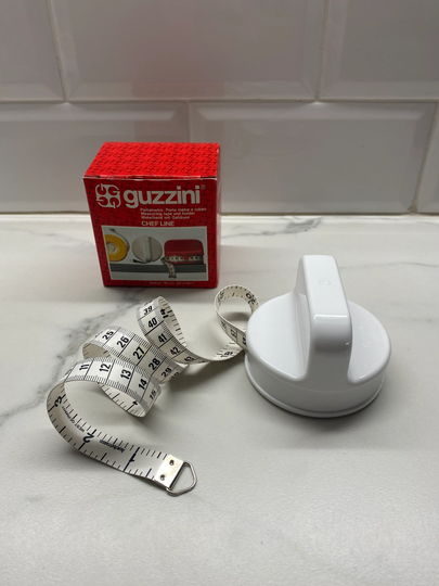 Guzzini Measuring Tape & Holder Vintage White New, Italy 1980S