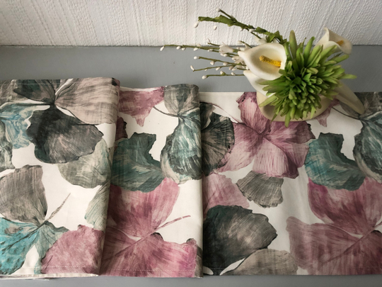 6.5 /8 Ft Rose Pink Table Runner Modern Exotic Blue Green Flower Dining Decor 94"