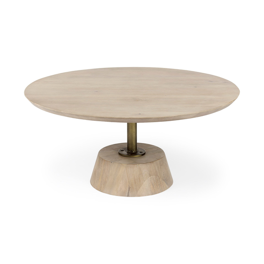 Maxwell Dark Brown Wood w/Black Metal Pedestal Round Side Table