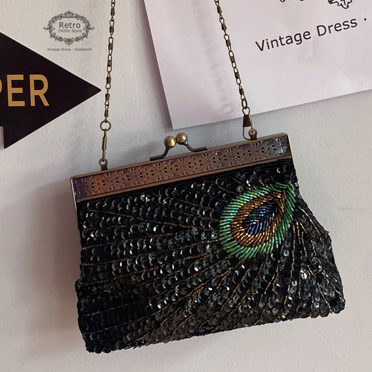 Beaded Sequin Peacock Evening Clutch Bags Party Wedding Purse/1920S Flapper Gatsby Sequined Handbag