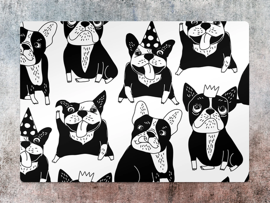 Happy Dogs Chair Mat, Black Vinyl Floor White Protective Animals Splat Pvc Decorative Gift Idea, Game Room Rug