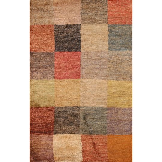 Checkered Modern Area Rug Handmade Multi-Color Jute Carpet - 5'3" x 7'7"