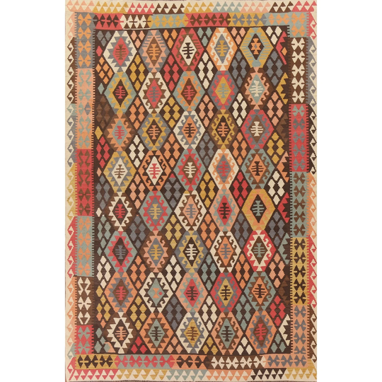 Geometric Colorful Kilim Area Rug Flat-weave Wool Carpet - 8'1"x 11'7"