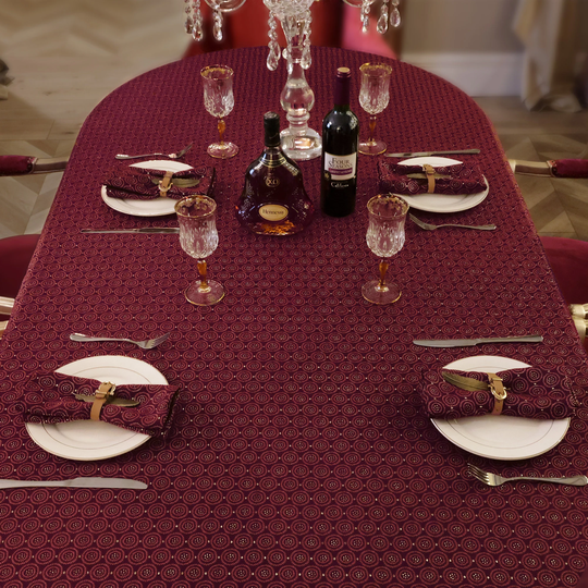 Burgundy Richmond Table Cloth - Luxury Tablecloth With Tassels For Christmas Decoration - Cloth 60x104"/120"