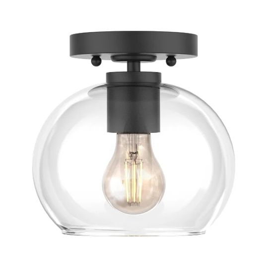 Luna 1-Light Modern Semi Flush Mount Ceiling Lighting Clear Glass Shade Matte Black