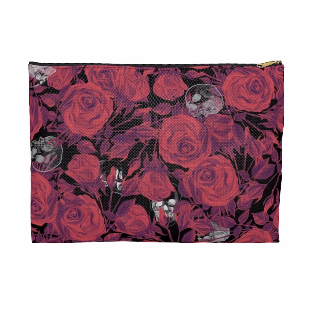 Rose Skull Zipper Pouch | Cottagecore Pencil Case Cosmetic Bag Floral Travel Witchy Gothic