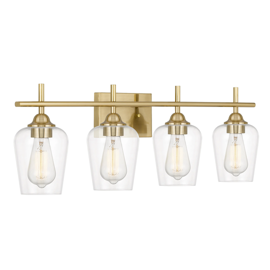 Bacchus 4-Light Plated Satin Brass Vanity Light 6.75" x28.75"x 9.75" - Standard Size
