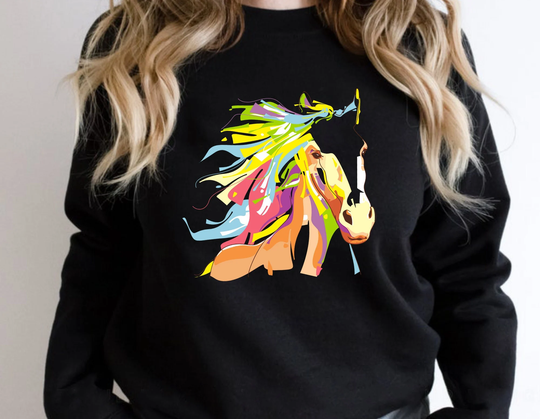 Colorful Horse Sweatshirt, Silhouette Sweater, Lover Who Loves Horses Gift For Lover, Hair
