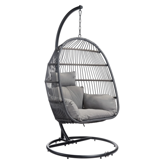 Basket Weave Gray Hanging Chair - 76.8"H x 39.4"W x 44.1"D