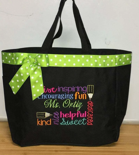 Personalized Teacher Tote Bag/Birthday Gift/Essential Tote/Book Art Bag/Best Gift/Teacher Appreciation Day/Encouraging Words