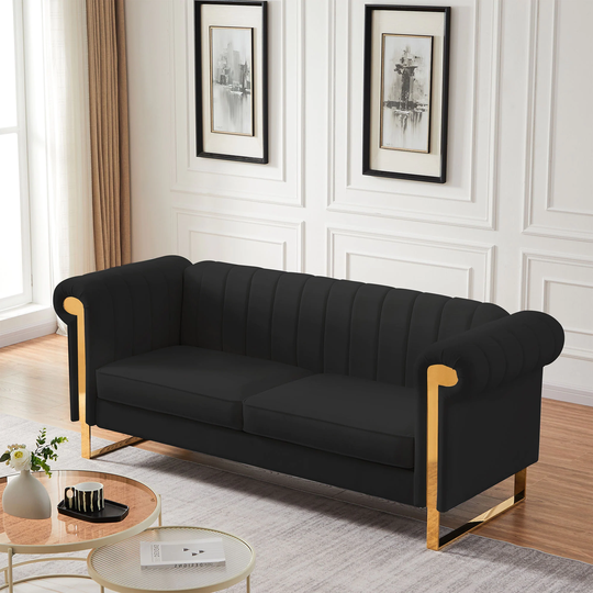 83" Velvet Sofa with Gold Stainless Steel
