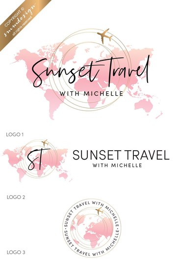 Travel Logo, World Maplogo, Plane Map Premade Logo, Wanderlust Blogger Blog Art Kit, Travel Watercolor 719