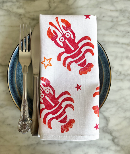 Hand Printed Lobster Napkins & Table Runner