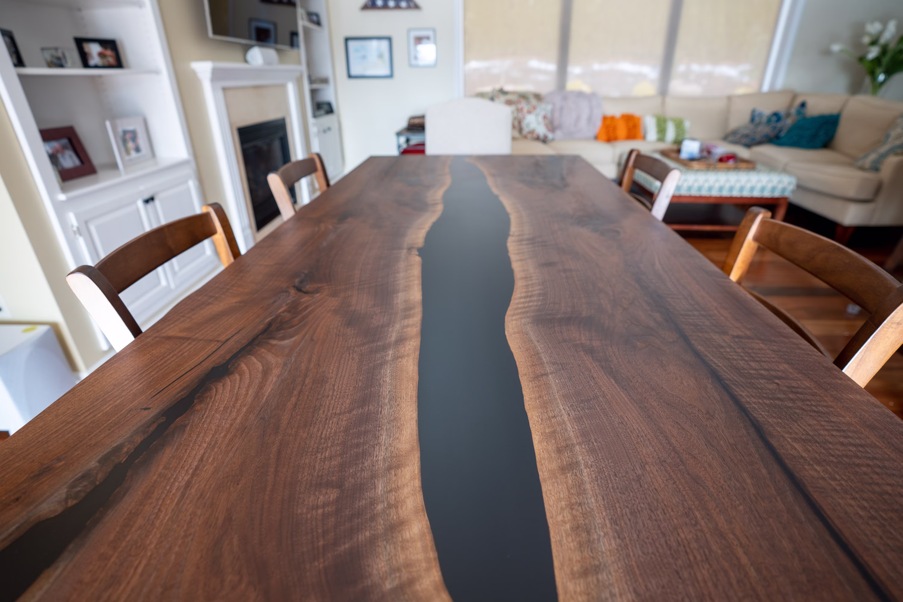 Walnut Dining Table, Table For 6, Wood & Epoxy Modern Resin Dine Black