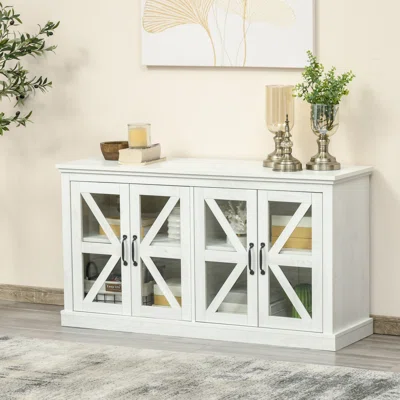 Whitham Rustic Kitchen Sideboard, Glass Door Buffet Cabinet, TV Stand With Adjustable Shelf For Dining Room, White