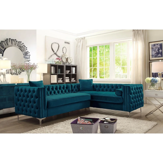 Chic Home Susan Teal Elegant Velvet Deeply Tufted Right-facing Sectional Sofa