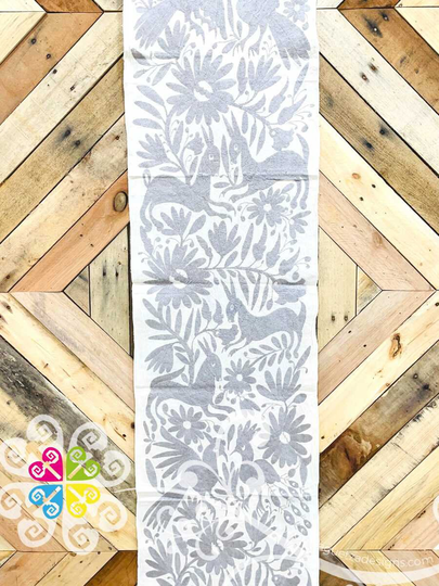 Large Solid Color Light Gray Otomi Table Runner - Camino De Tenango Mexican