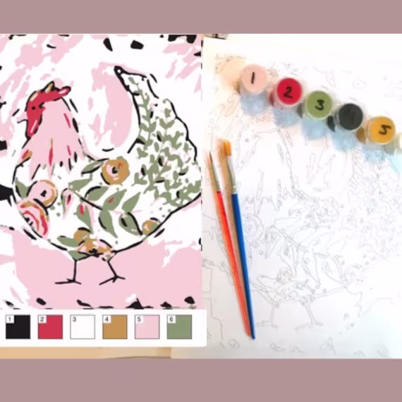 Paint-By-Numbers Kit, Diy Chicken Painting Easy Art, Great For Beginners, All Supplies Included, Stress Free Art