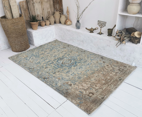 Mink Color Vintage Turkish Unique Rug | Pastel Colors Home Decor