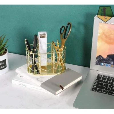 Pen Holder, 3 Compartment Metal Pencil Holder, Decorative Desk Storage Organizer Container For Stationery And Desk Accessories