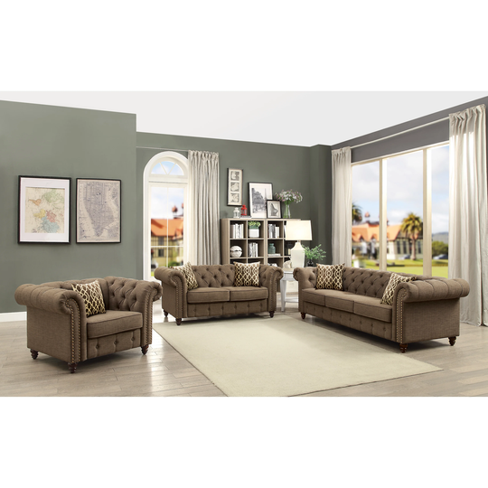 ACME Aurelia Sofa with 2 Pillows in Brwon Linen
