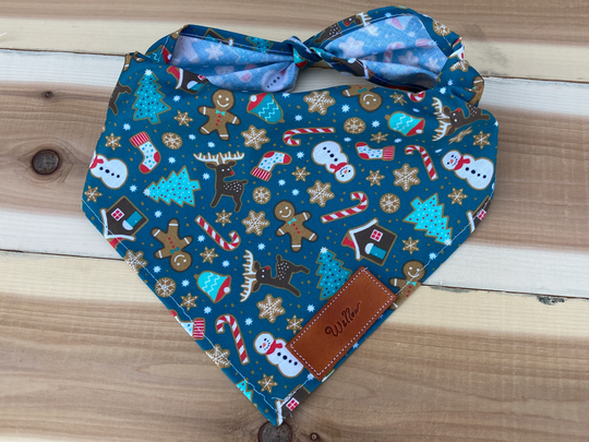 Dog Bandanas, Christmas Gingerbread Bandana Traditional Tie Personalized Leather Name Tag Over Collar, Pet Accessory