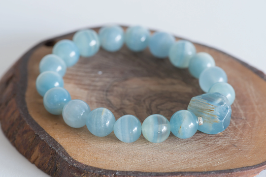 Argentinian Calcite Bracelet, Natural Blue 10mm Handmade Gemstone Jewelry, Jewelry