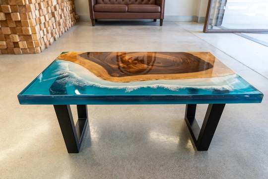 Epoxy Resin Ocean Coffee Table | Parota Live Edge Dining Available in Stock
