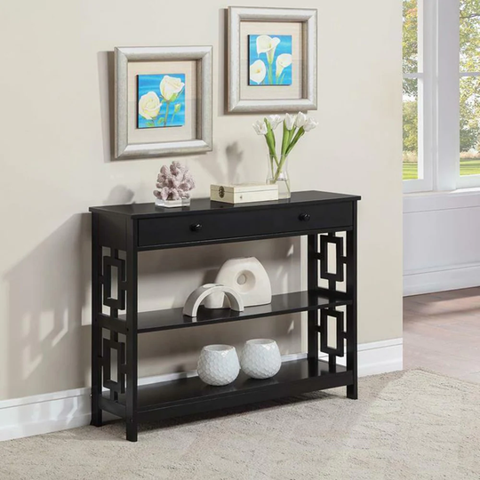 Contemporary One-Drawer Console Table in Black Wood Finish - 54 x 84