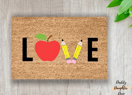 Classroom Doormat | Apple Welcome Mat Teacher Appreciation Gift Decor Pencil