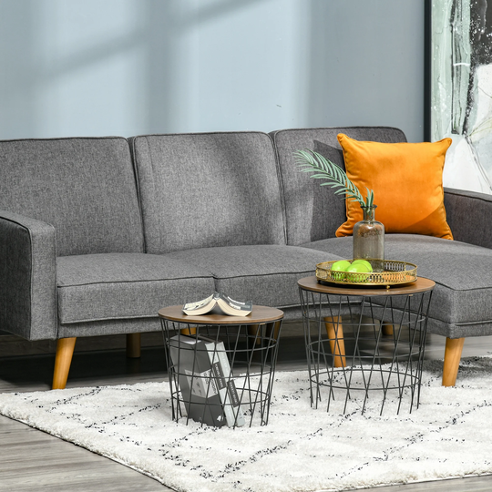 HOMCOM Set of 2 Side Tables Nesting Coffee Table with Storage, Stacking Side Tables with Metal Frame and Removable Top