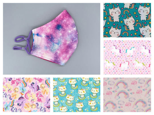 Galaxy, Unicorn, Cat, Kitty, Rainbow Girl Face Mask - Adult, Child, Kid, School, Adjustable, Nose Wire, Cotton, Washable, Handmade, Reusable