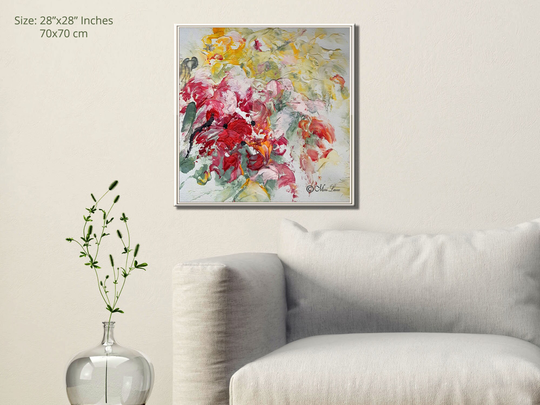 Colorful Abstract Art, Modern Living Room Wall Decor, Contemporary Print On Paper, Square Flowers Artwork