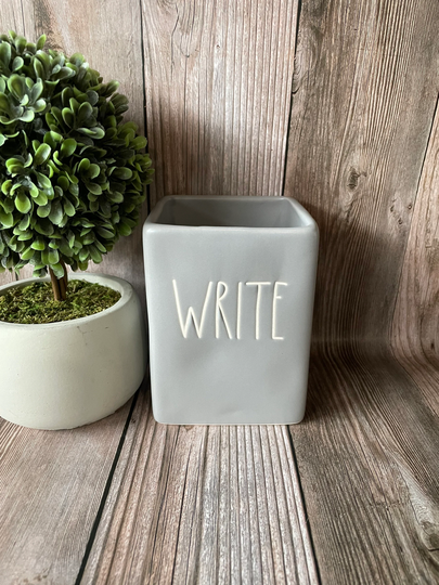 Farm House Pens & Pencils Holder - Light Gray Write Ceramic Farmhouse Style Gift Idea Office Organizer For Guys