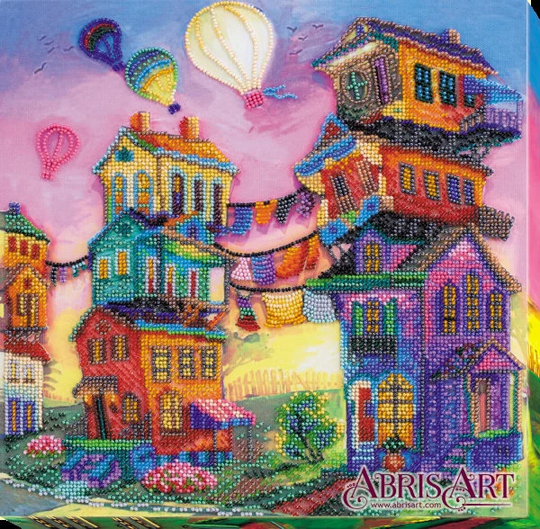 Diy Bead Embroidery Kit On Art Canvas "Under Colored Skies" Size 11.8"×11.8" | 30×30 cm, Gift